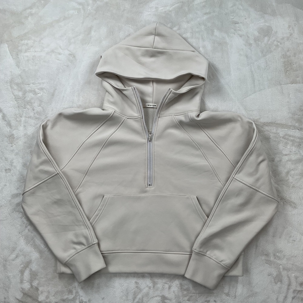 Fire & Fleur Womens Scuba Oversized Half Zip Hoodie Beige Cream Medium RN153935